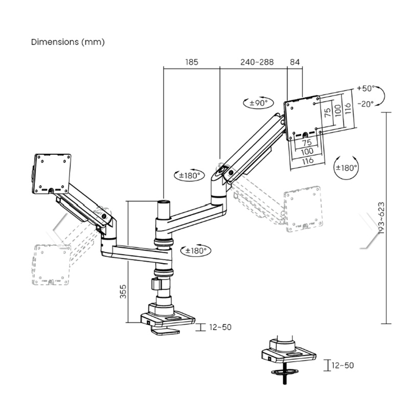 Dual monitor arm